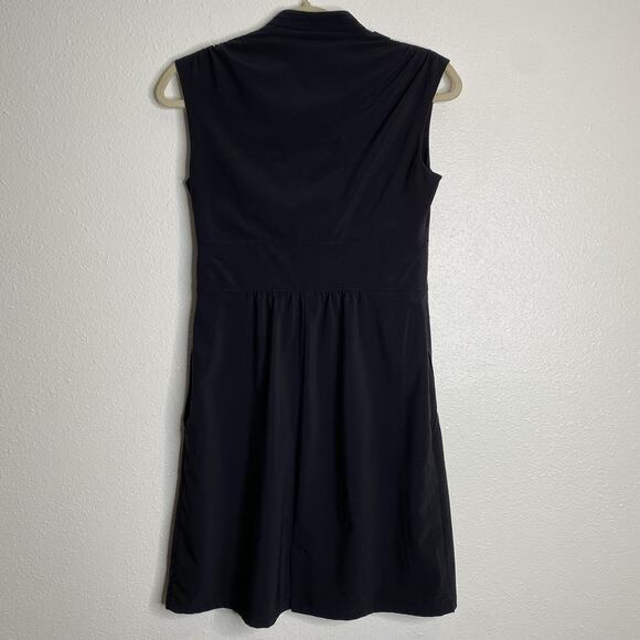 Athleta Dahlia Dress Faux Wrap Sleeveless Pockets A-Line‎ Casual Classic Black 2 - Picture 7 of 7